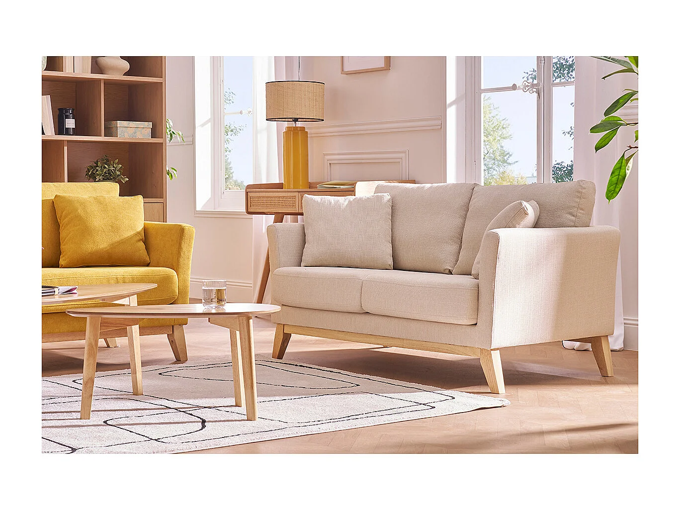Sofa skandinavisch 2 Plätze Beige helle Holzbeine OSLO
