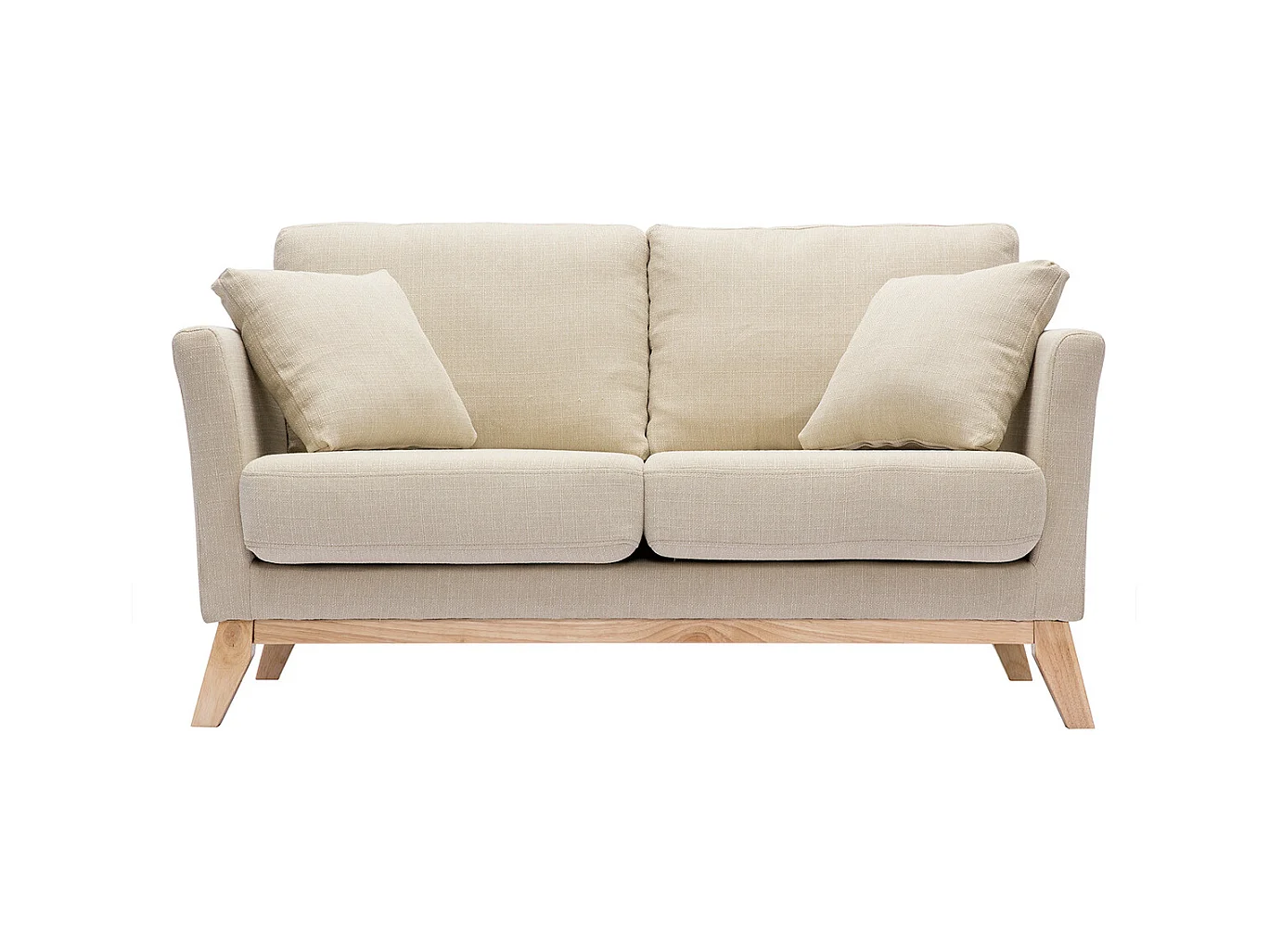 Canapé scandinave déhoussable 2 places en tissu beige et bois clair OSLO