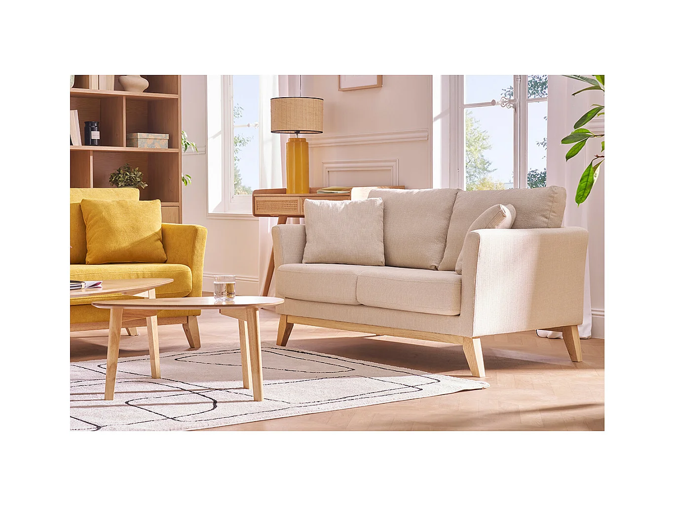 Sofá nórdico 2 plazas desenfundable tejido beige OSLO