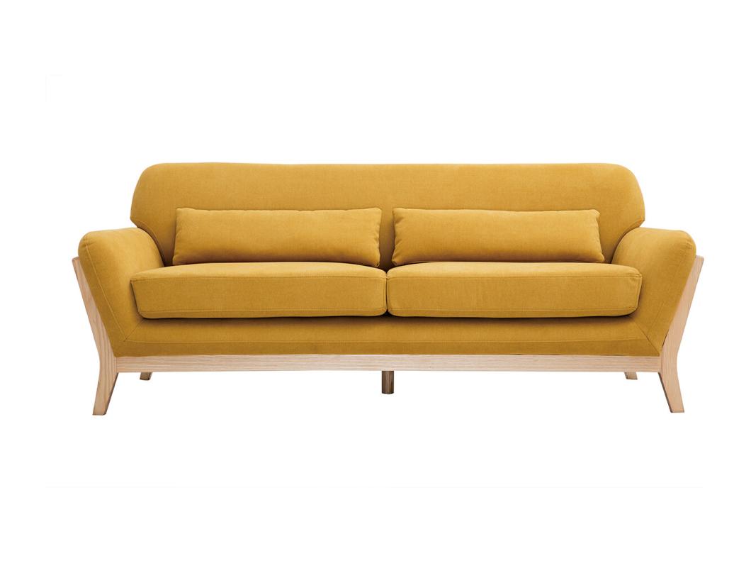 Divano scandinavo effetto velluto giallo senape 3 posti YOKO