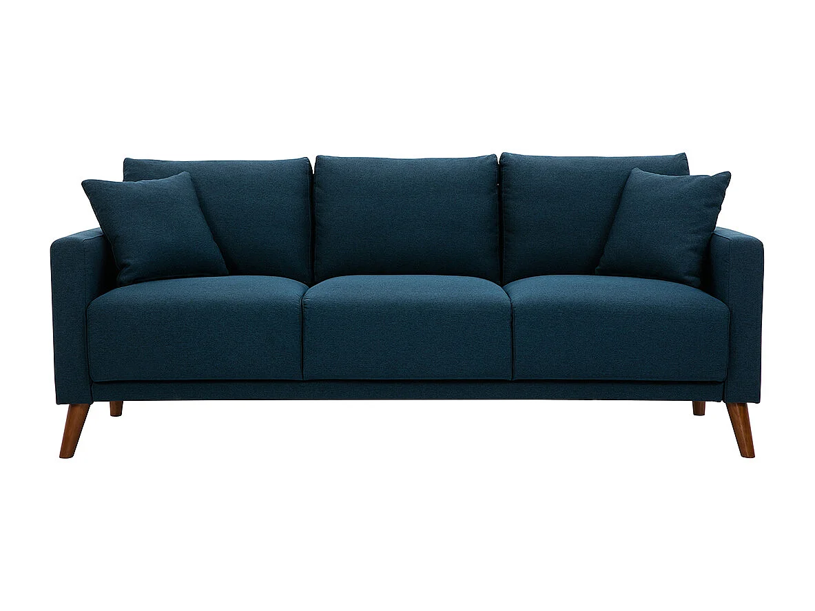 Divano 3-4 posti in tessuto blu scuro e legno scuro MUNIK
