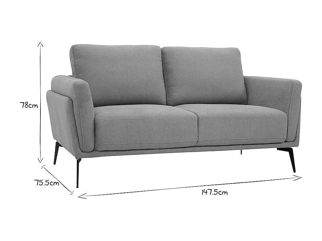 Sofá moderno 2 plazas de tela efecto aterciopelado texturizado verde grisáceo y metal negro MOSCO