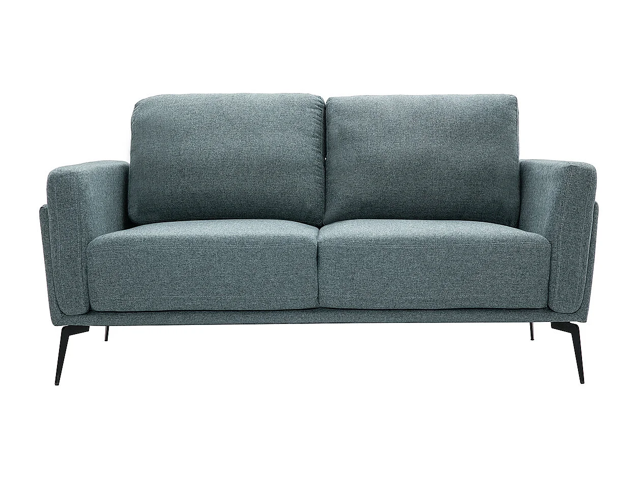 Sofá moderno 2 plazas de tela efecto aterciopelado texturizado verde grisáceo y metal negro MOSCO