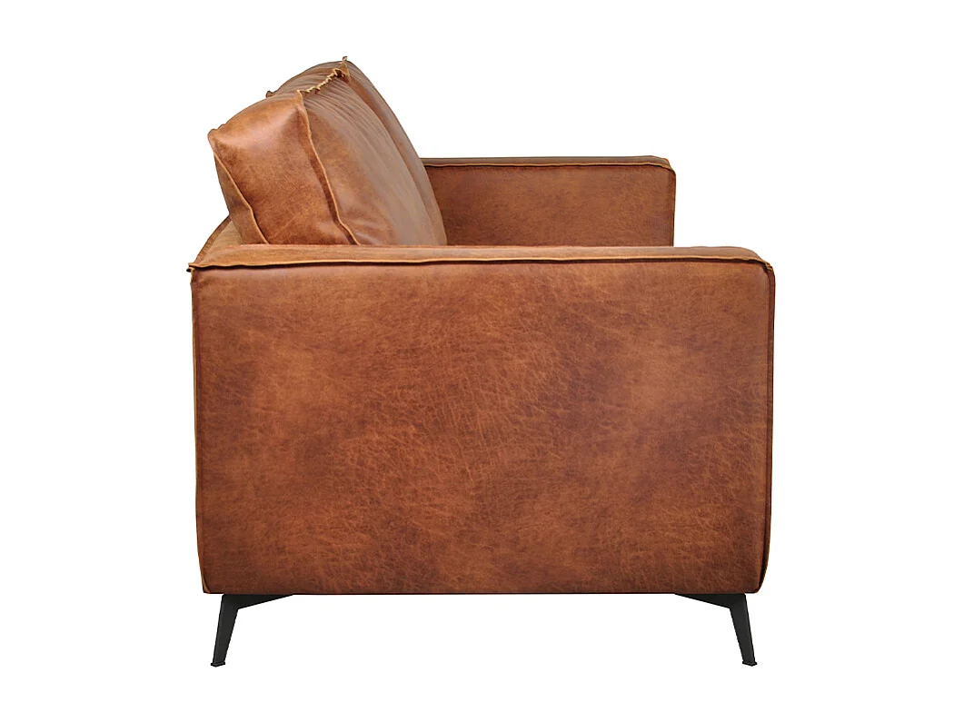 Canapé vintage 2-3 places cuir marron cognac aspect vieilli et métal noir SONNY