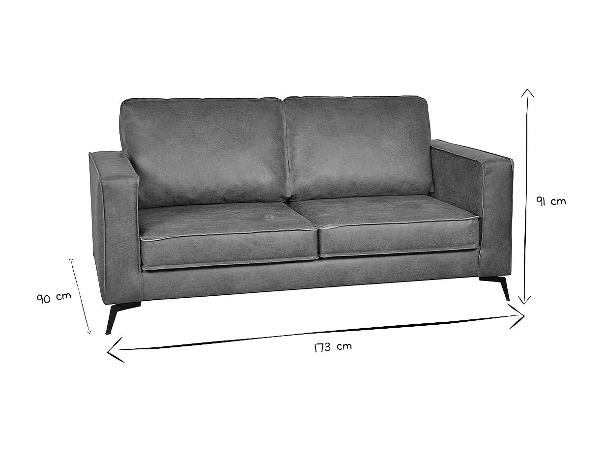 Canapé vintage 2-3 places cuir marron cognac aspect vieilli et métal noir SONNY