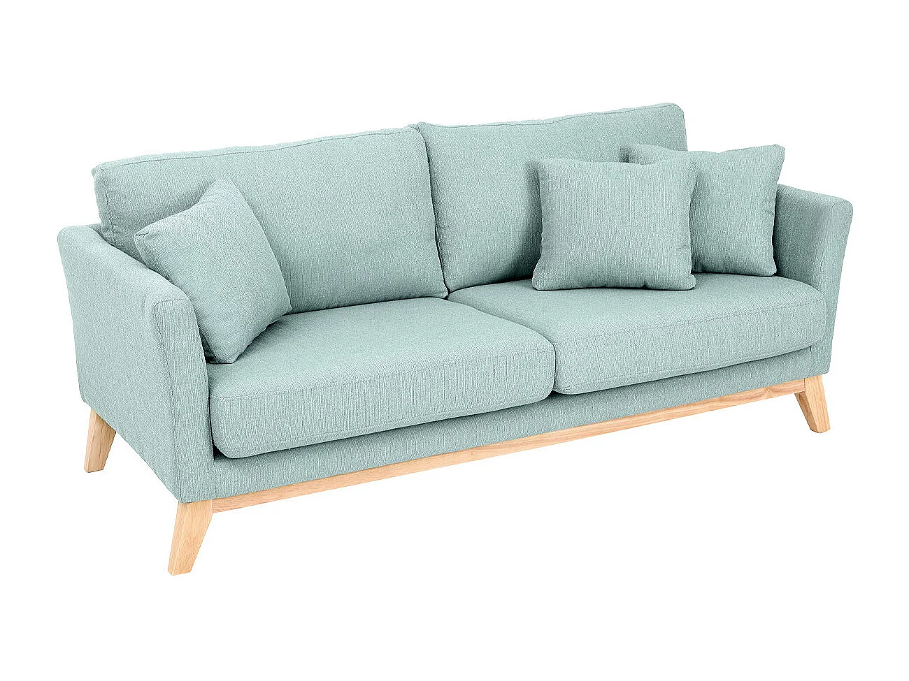 Canapé scandinave déhoussable 3 places en tissu vert lagon et bois clair OSLO
