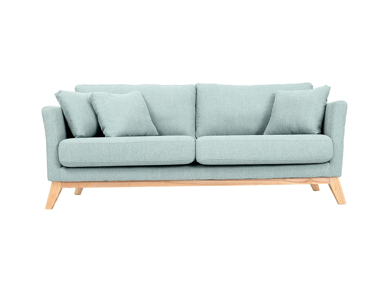 Canapé scandinave déhoussable 3 places en tissu vert lagon et bois clair OSLO