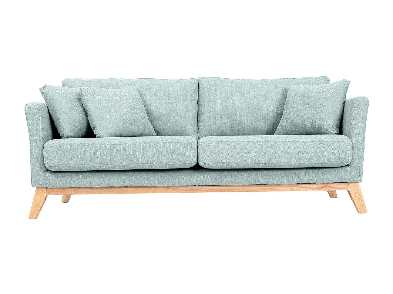 Canapé scandinave déhoussable 3 places en tissu vert lagon et bois clair OSLO