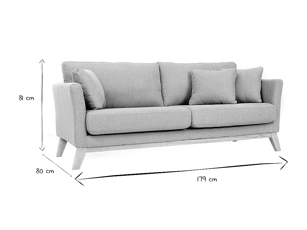 Canapé scandinave déhoussable 3 places en tissu vert lagon et bois clair OSLO