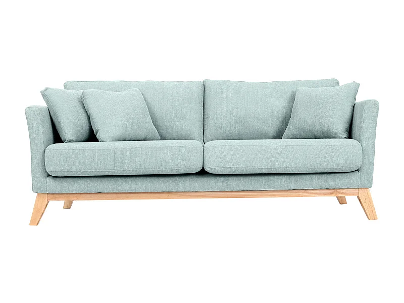 Canapé scandinave déhoussable 3 places en tissu vert lagon et bois clair OSLO