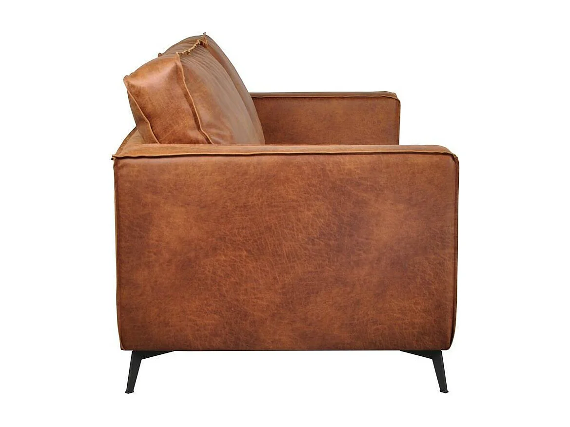 Canapé vintage 3 places cuir marron cognac aspect vieilli et métal noir SONNY