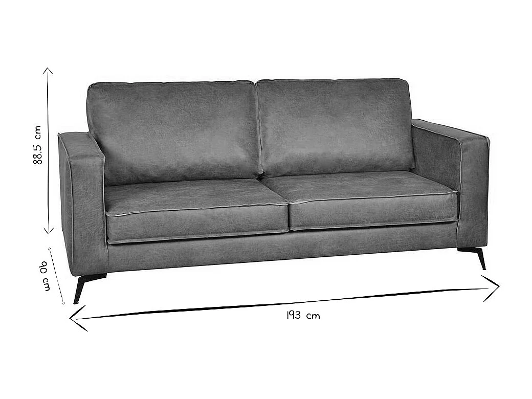 Divano pelle vintage cognac 3 posti SONNY - pelle bovina ricostituita