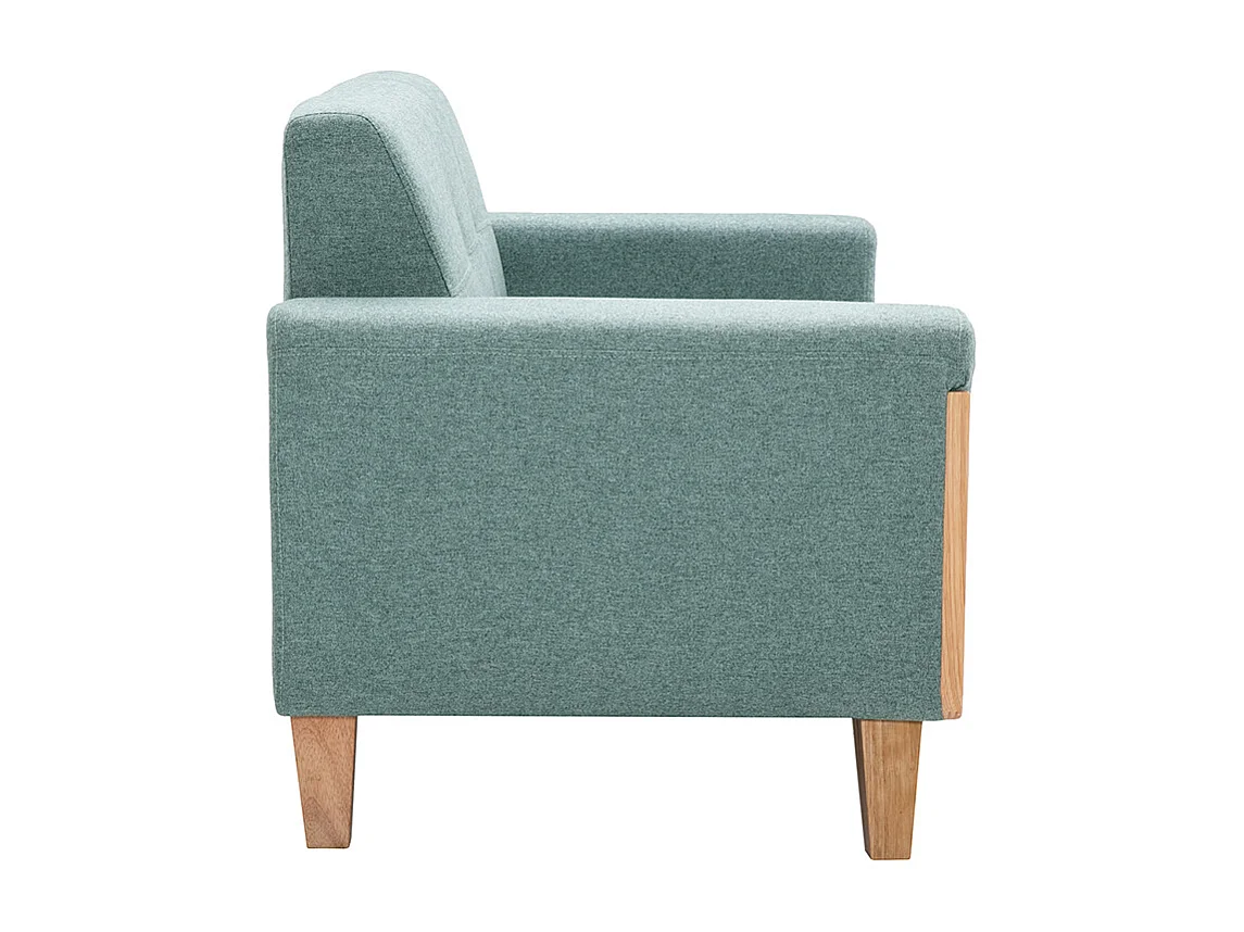 Canapé scandinave 2 places en tissu vert de gris et bois clair FJORD