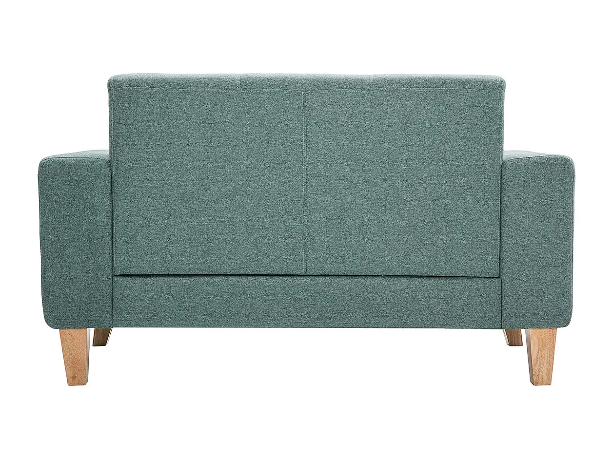 Canapé scandinave 2 places en tissu vert de gris et bois clair FJORD