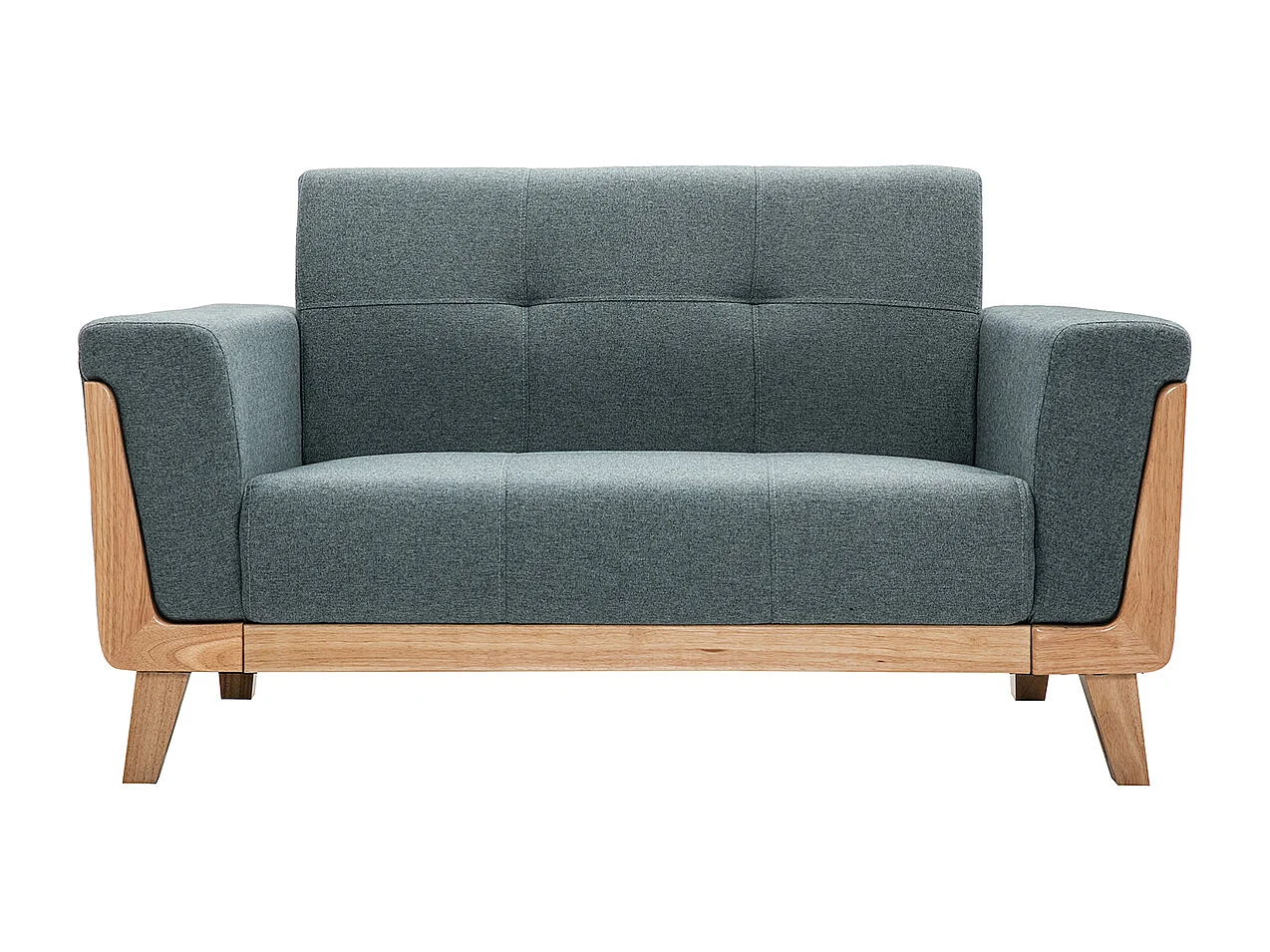 Skandinavisches Sofa 2-Sitzer aus graugrünem Stoff und hellem Holz FJORD