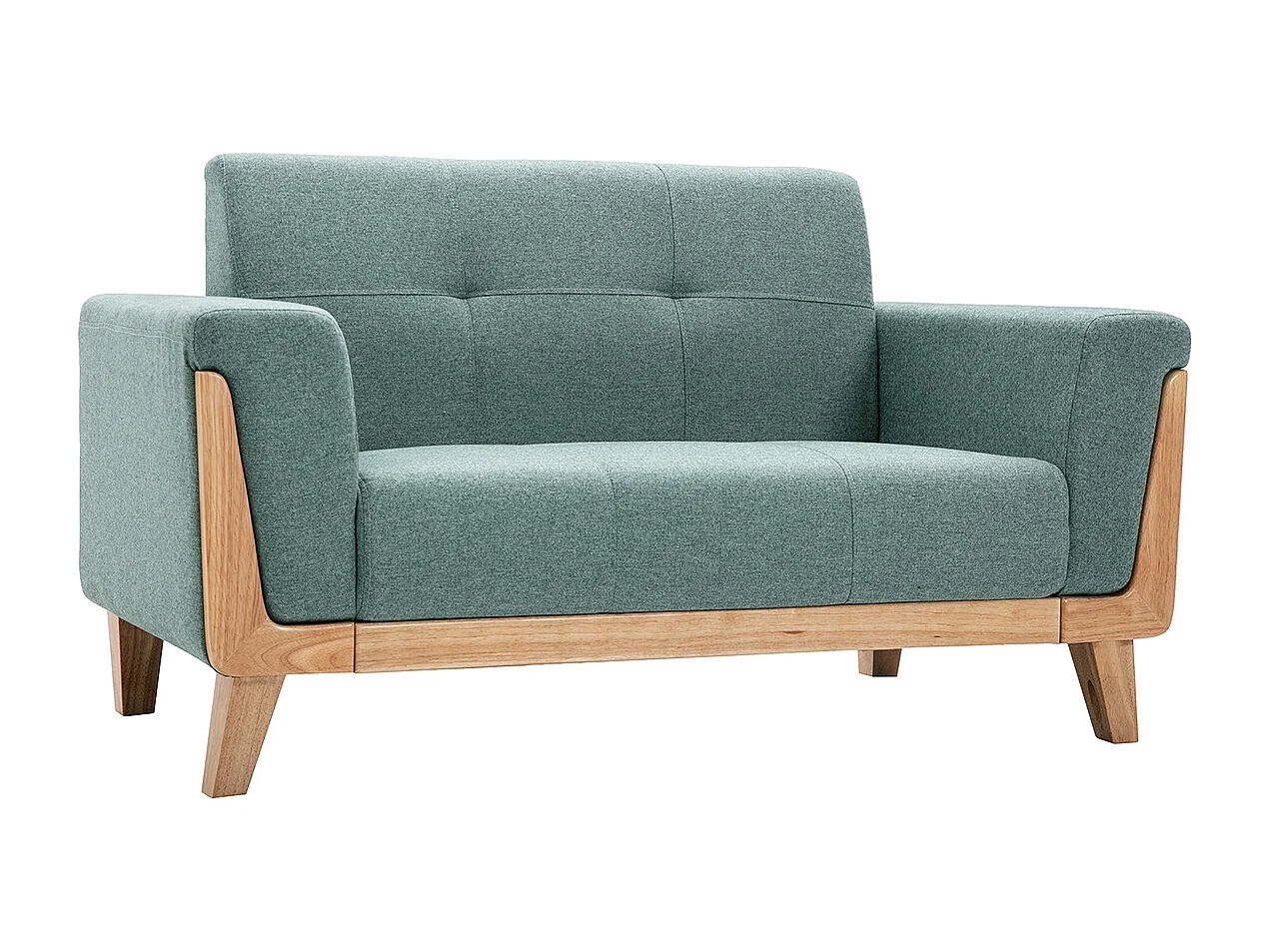 Skandinavisches Sofa 2-Sitzer aus graugrünem Stoff und hellem Holz FJORD