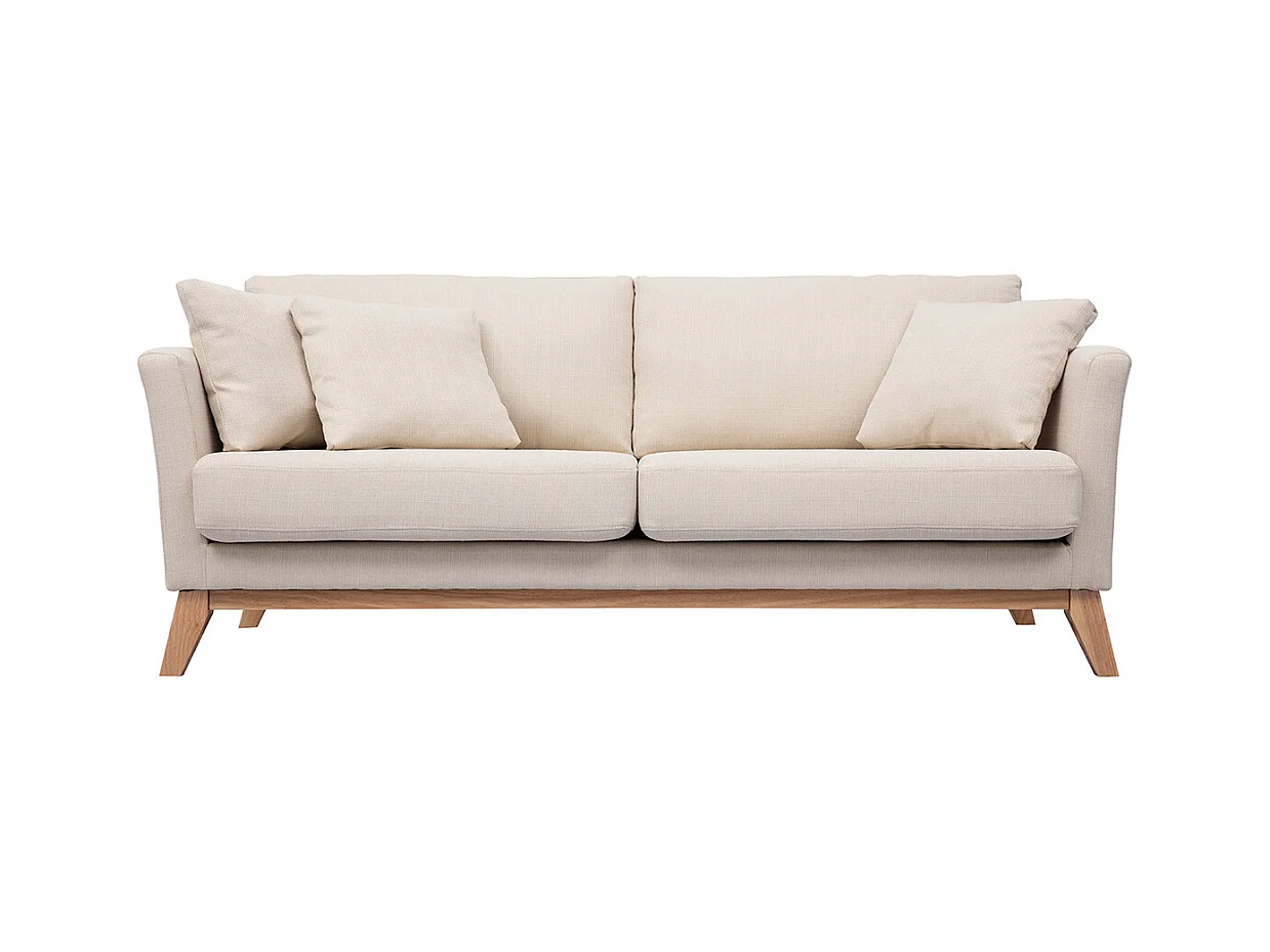 3-sitziges skandinavisches Sofa mit beigem abnehmbarem Bezug und Holzfüßen OSLO