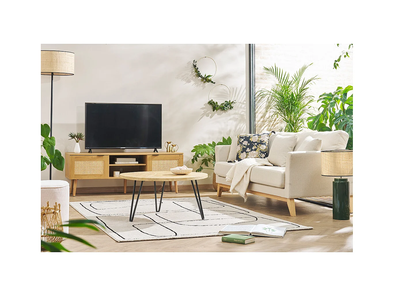 3-sitziges skandinavisches Sofa mit beigem abnehmbarem Bezug und Holzfüßen OSLO