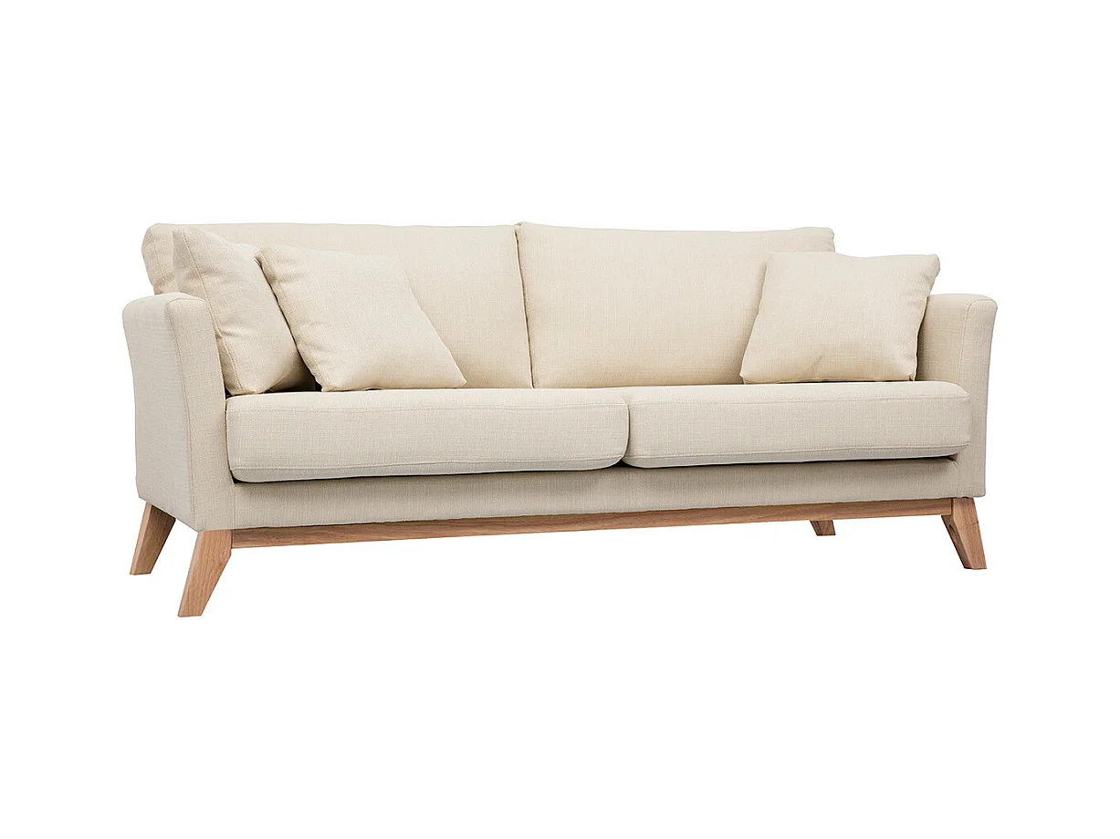 3-sitziges skandinavisches Sofa mit beigem abnehmbarem Bezug und Holzfüßen OSLO