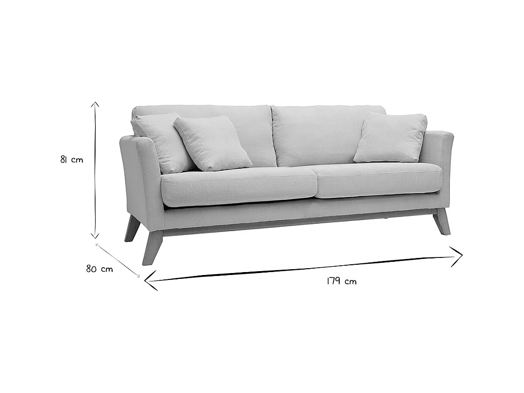 3-sitziges skandinavisches Sofa mit beigem abnehmbarem Bezug und Holzfüßen OSLO