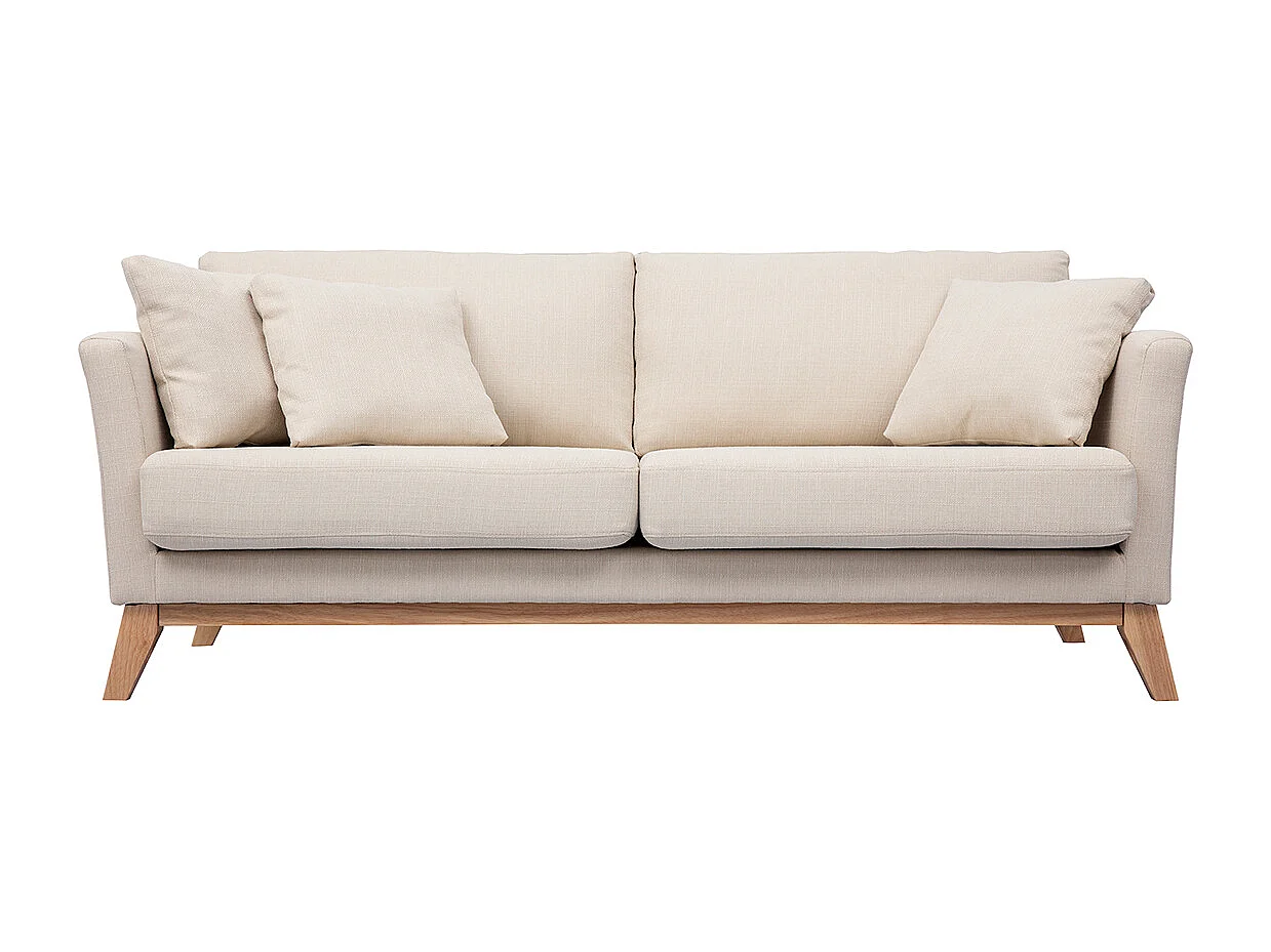 Divano sfoderabile in stile scandinavo 3 posti beige con piedini in legno OSLO