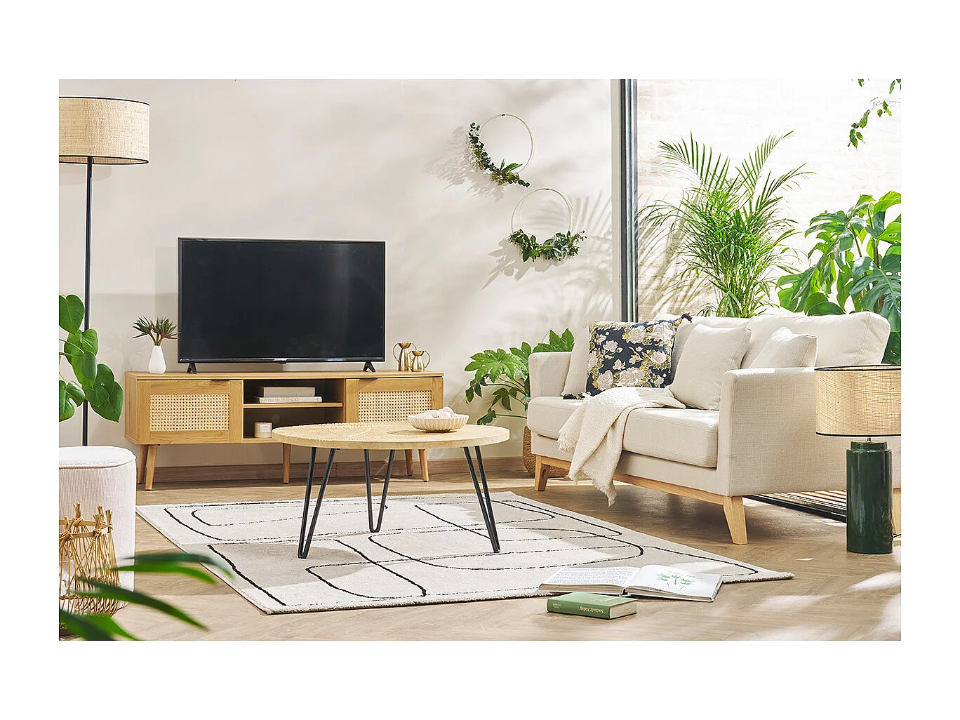 Divano sfoderabile in stile scandinavo 3 posti beige con piedini in legno OSLO