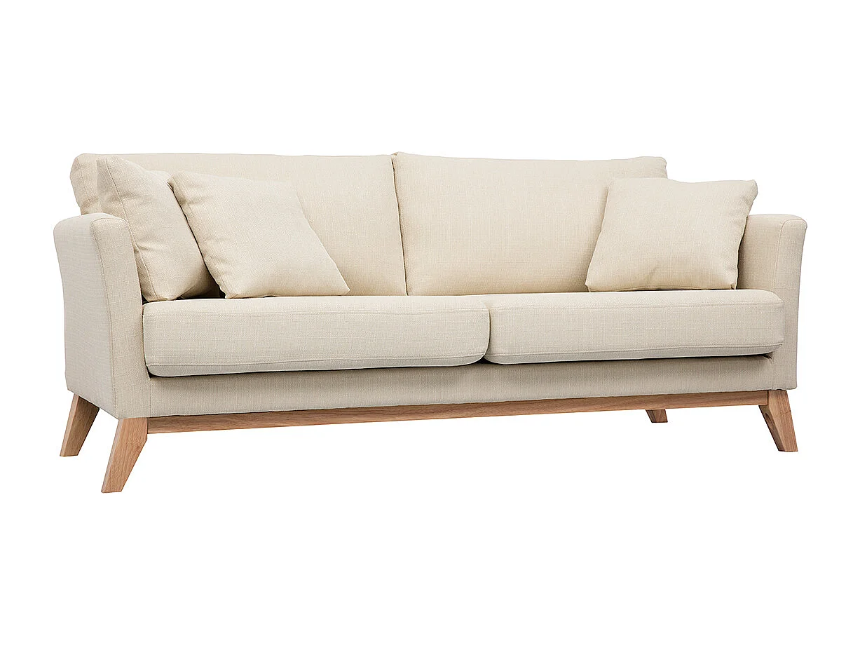 Divano sfoderabile in stile scandinavo 3 posti beige con piedini in legno OSLO
