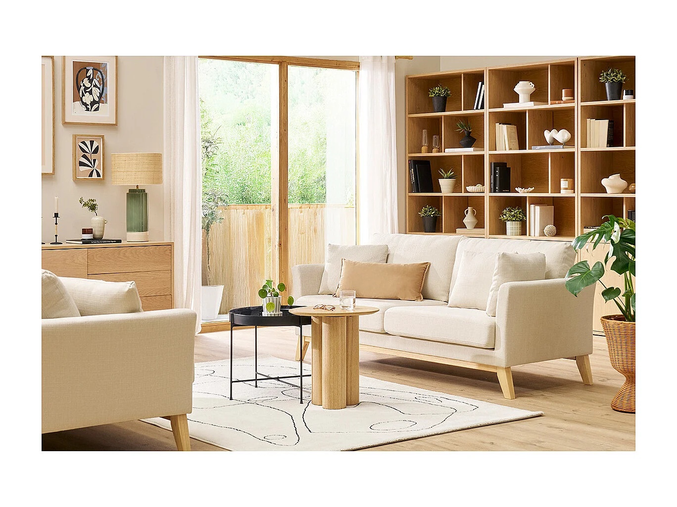 3-sitziges skandinavisches Sofa mit beigem abnehmbarem Bezug und Holzfüßen OSLO