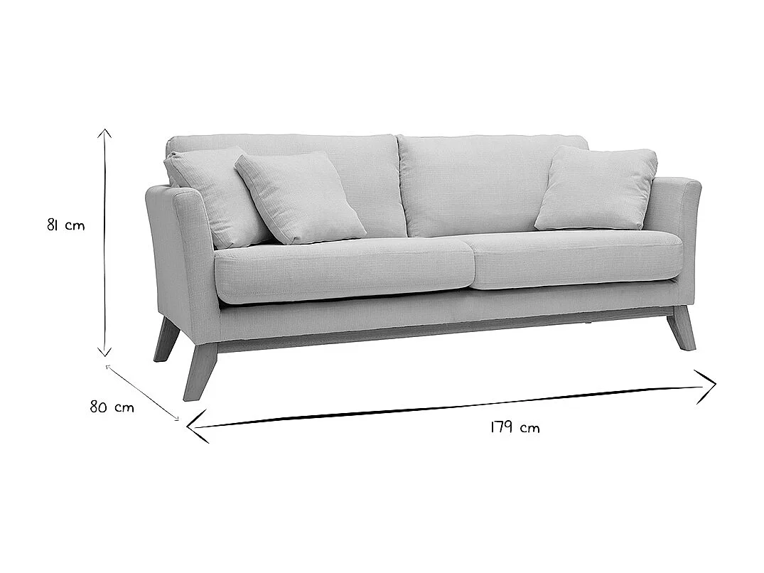 Canapé scandinave déhoussable 3 places en tissu beige et bois clair OSLO
