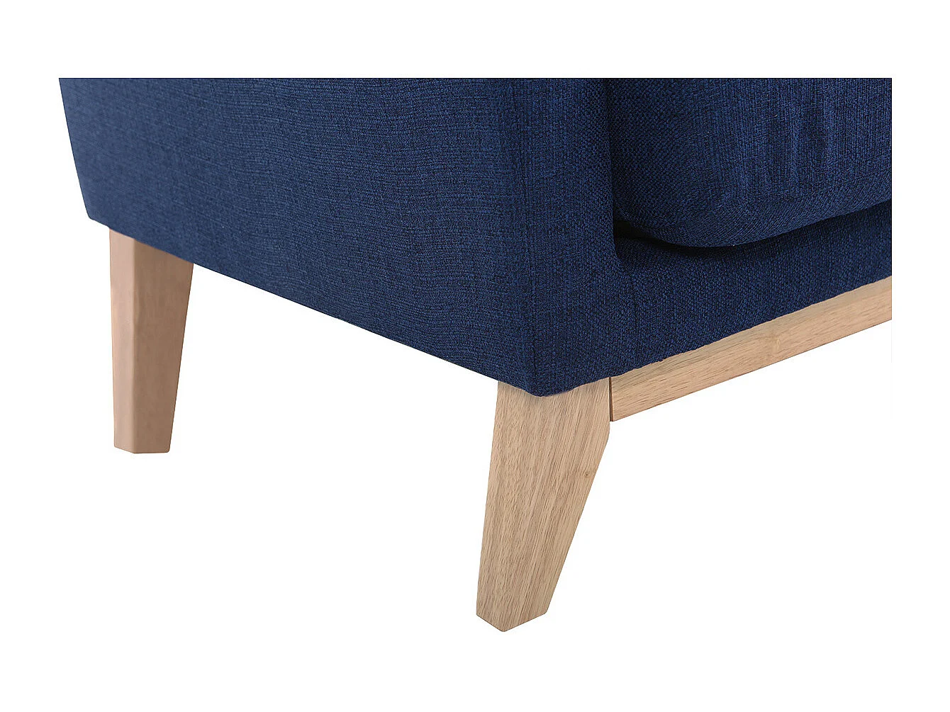 Canapé scandinave déhoussable 2 places en tissu bleu foncé et bois clair OSLO
