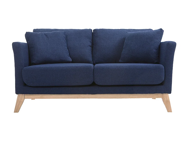 Canapé scandinave déhoussable 2 places en tissu bleu foncé et bois clair OSLO