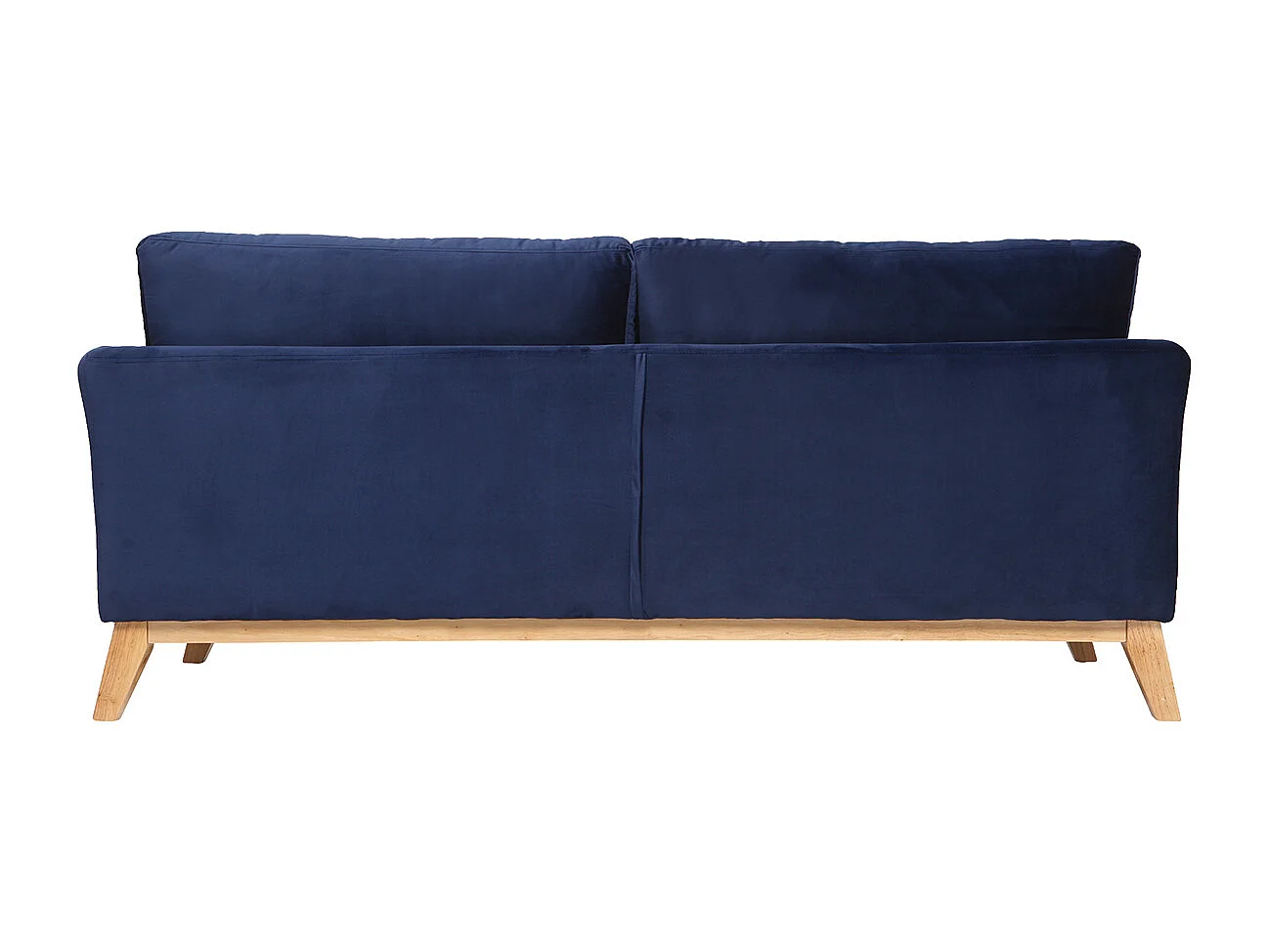 Canapé scandinave déhoussable 3 places en tissu velours bleu nuit et bois clair OSLO