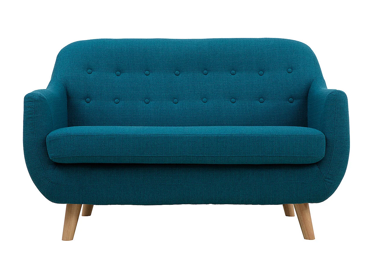 Skandinavisches 2-Sitzer-Sofa mit abnehmbarem Bezug in entenblau und Holz YNOK