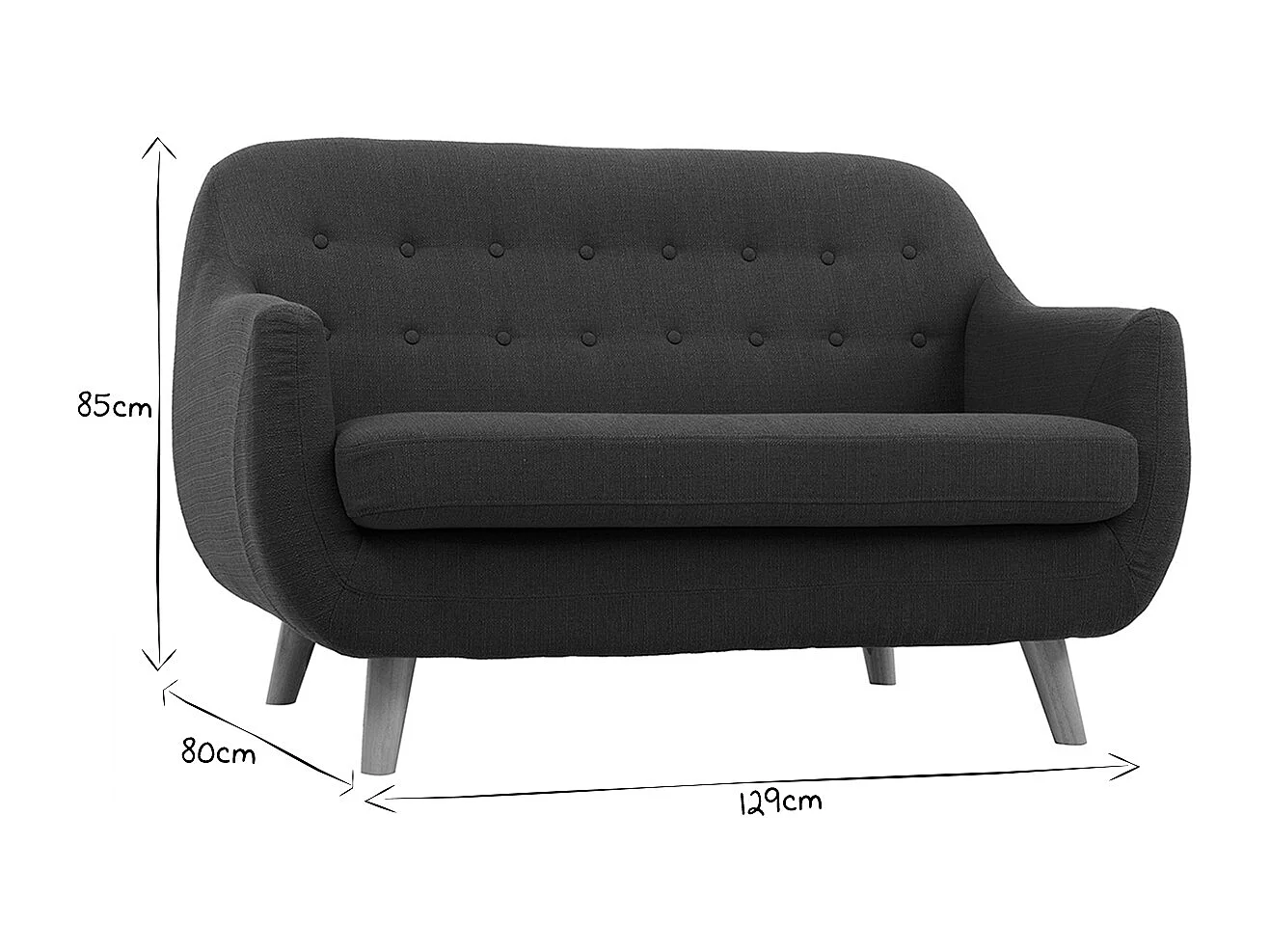 Skandinavisches 2-Sitzer-Sofa mit abnehmbarem Bezug in entenblau und Holz YNOK