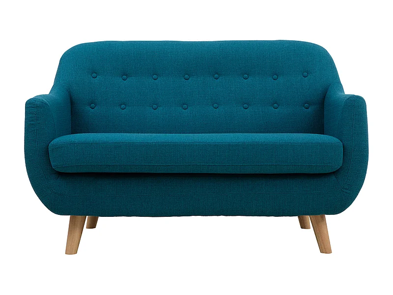 Skandinavisches 2-Sitzer-Sofa mit abnehmbarem Bezug in entenblau und Holz YNOK