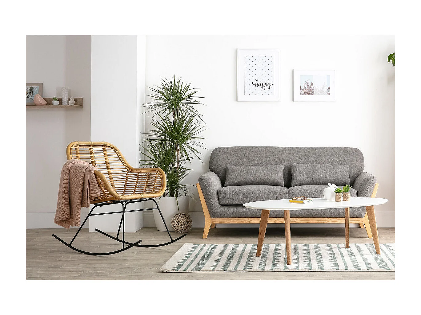 Canapé scandinave 2 places en tissu effet velours jaune moutarde et bois clair YOKO