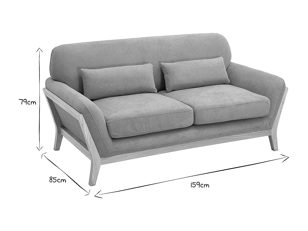 Canapé scandinave 2 places en tissu effet velours jaune moutarde et bois clair YOKO