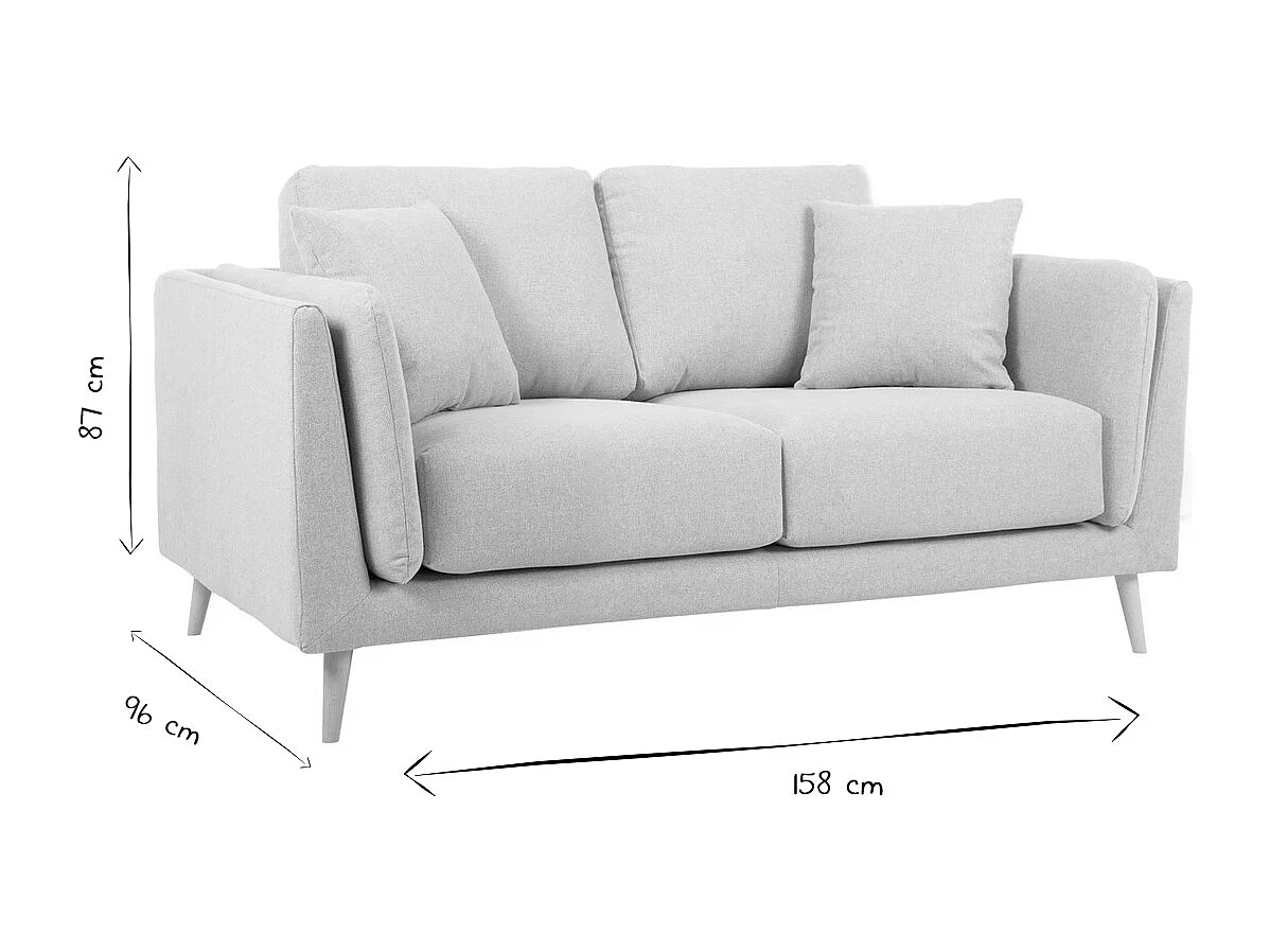 Sofá nórdico 2 plazas de tela beige natural y madera clara VOGUE