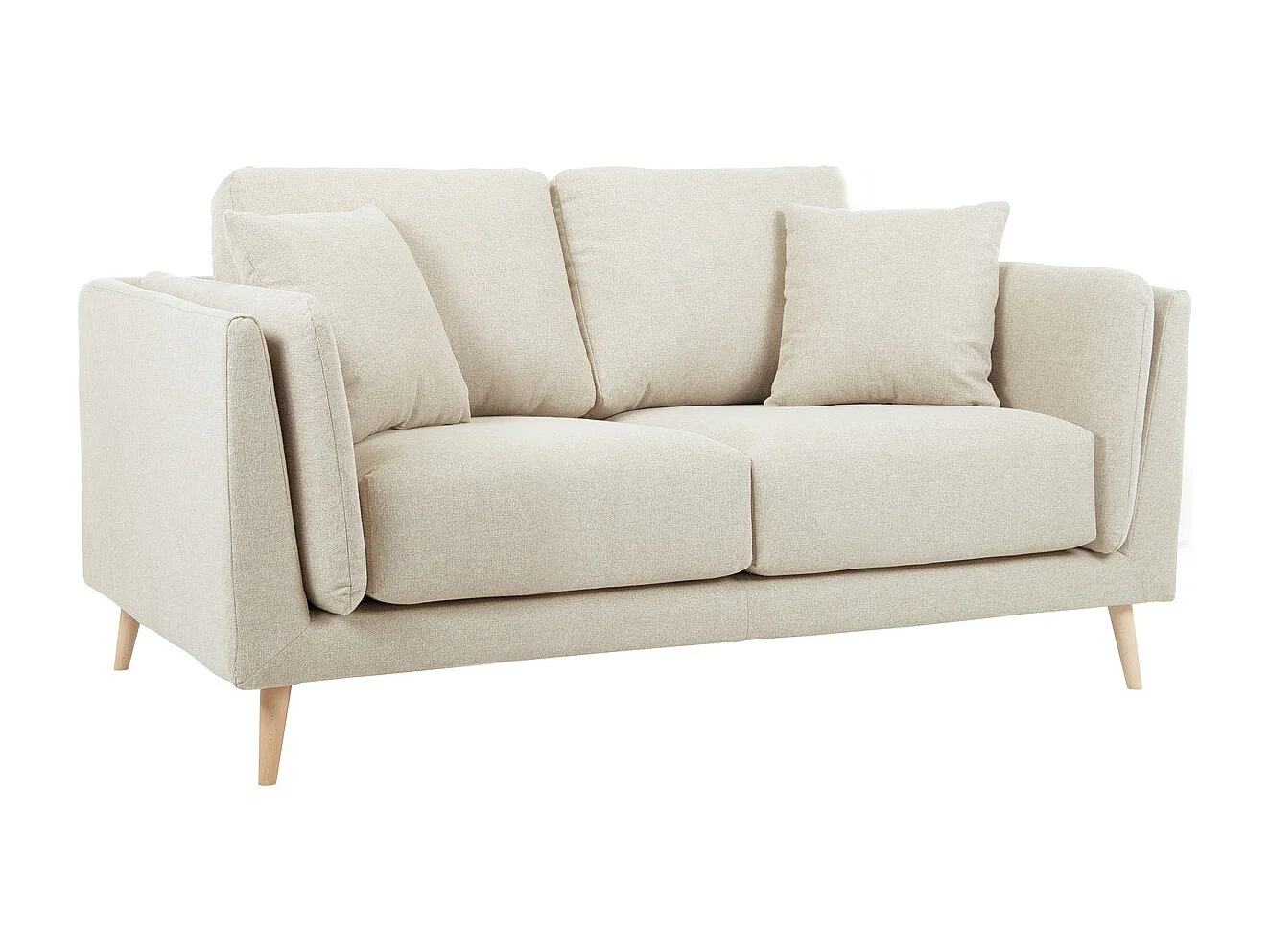 Sofá nórdico 2 plazas de tela beige natural y madera clara VOGUE