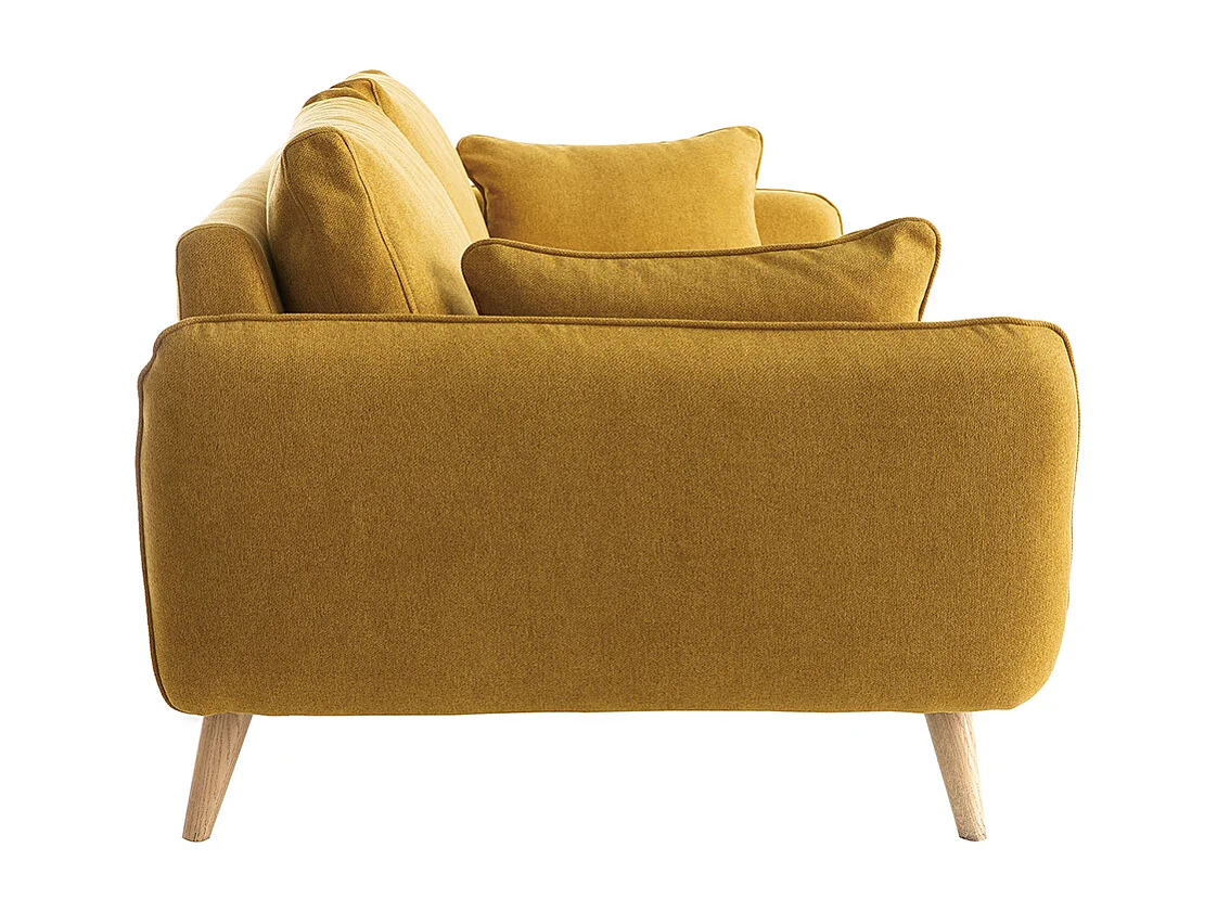 Canapé scandinave 3 places en tissu jaune cumin et bois clair CREEP