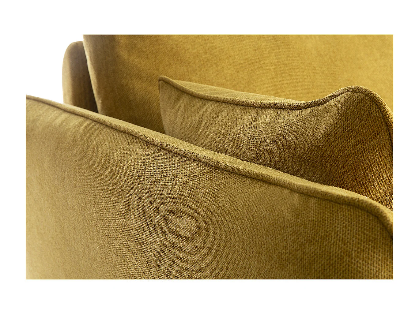 Canapé scandinave 3 places en tissu jaune cumin et bois clair CREEP