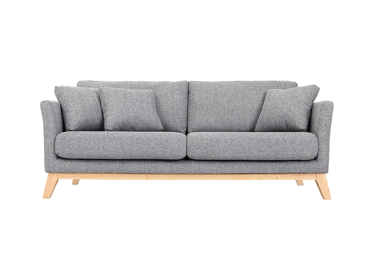 Canapé scandinave déhoussable 3 places en tissu gris clair et bois clair OSLO