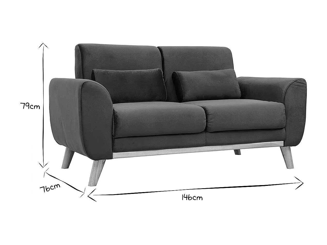 Sofá nórdico 2 plazas terciopelo azul petróleo EKTOR