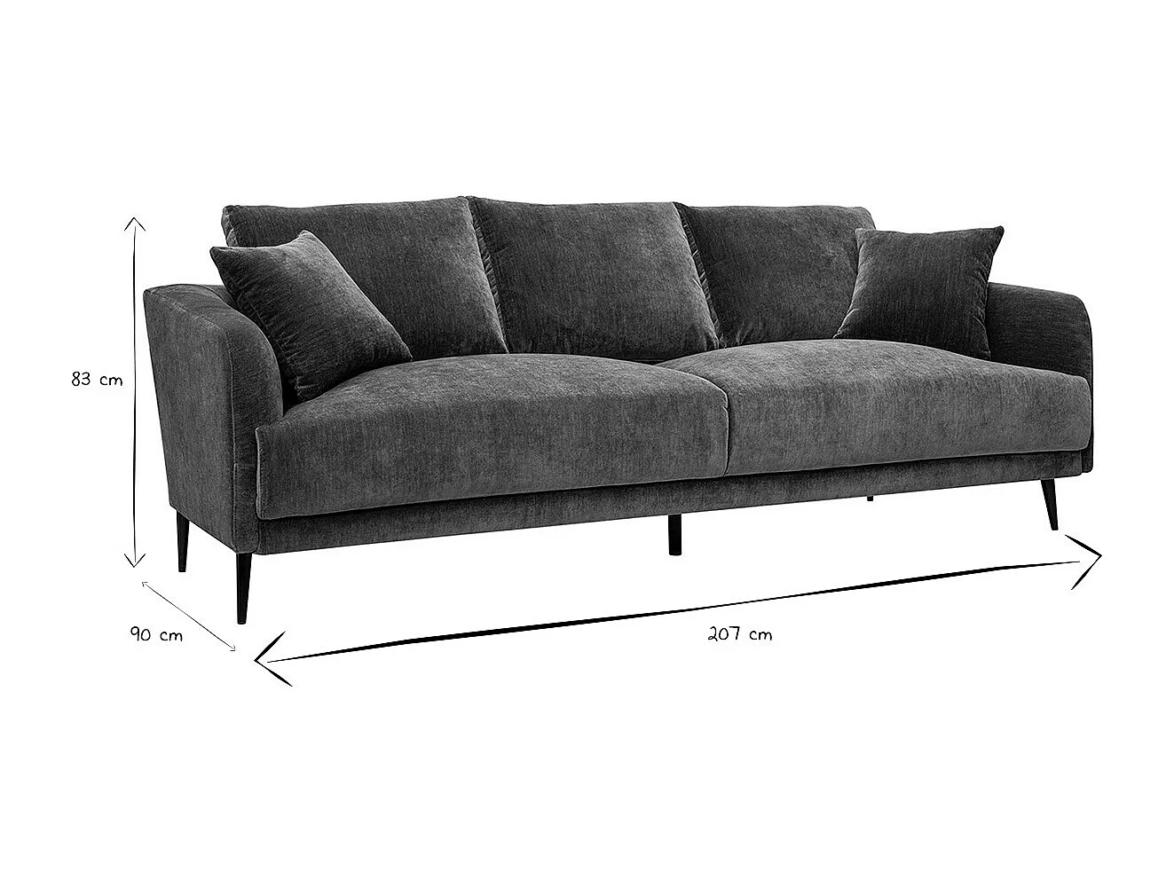 Sofá moderno 3 plazas de tejido efecto aterciopelado caqui y metal negro JERRY