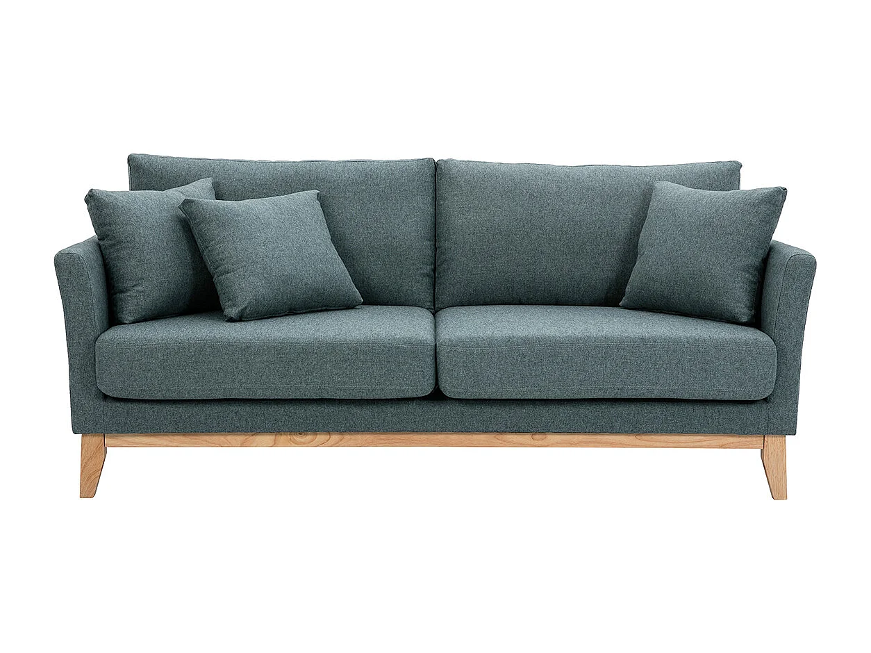 Canapé scandinave déhoussable 3 places en tissu vert de gris et bois clair OSLO