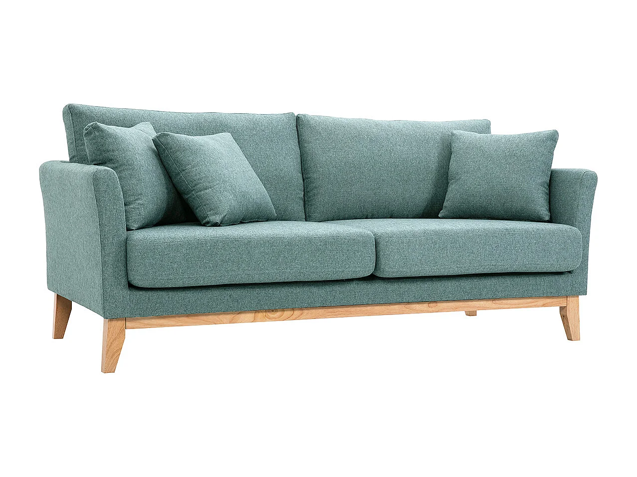 Canapé scandinave déhoussable 3 places en tissu vert de gris et bois clair OSLO