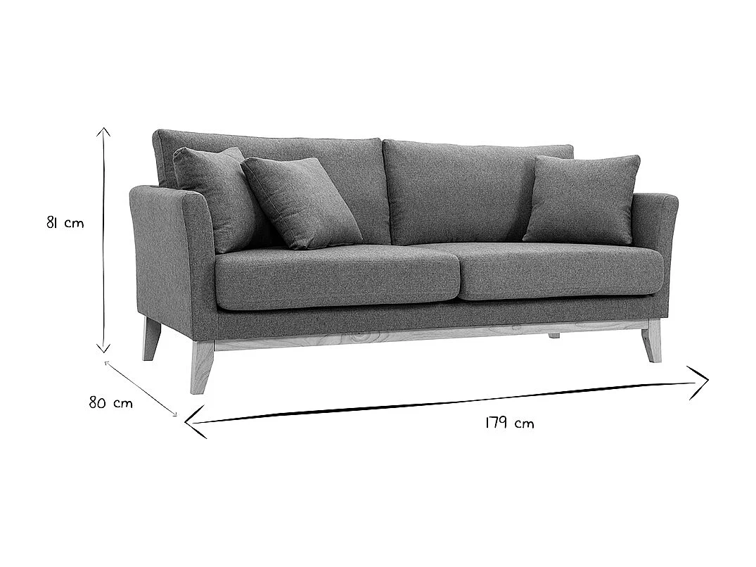 Canapé scandinave déhoussable 3 places en tissu vert de gris et bois clair OSLO