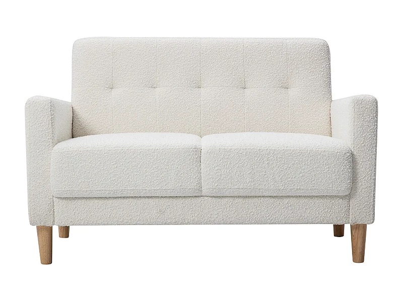 Canapé scandinave 2 places en tissu effet laine bouclée blanc et bois clair MOON