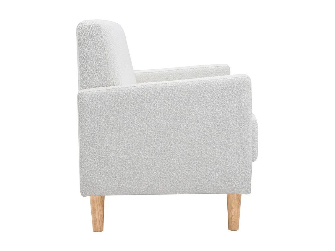 Canapé scandinave 2 places en tissu effet laine bouclée blanc et bois clair MOON