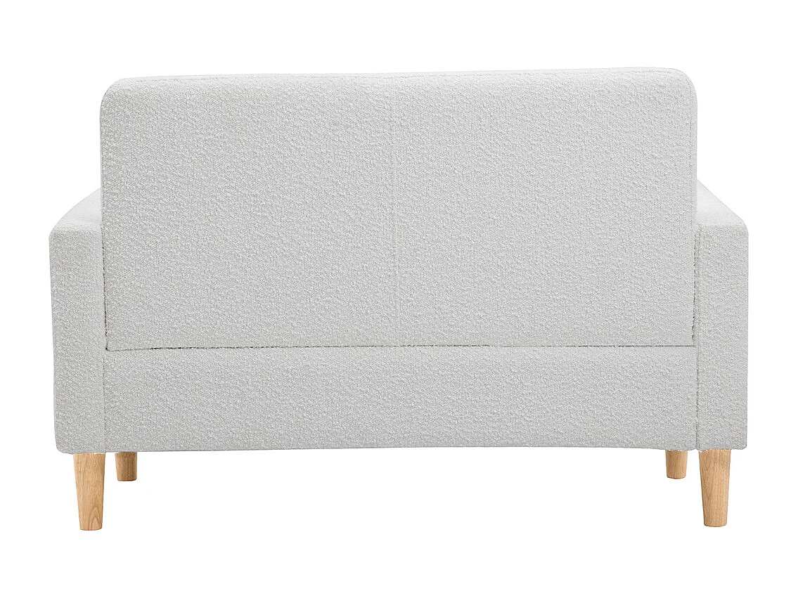 Canapé scandinave 2 places en tissu effet laine bouclée blanc et bois clair MOON
